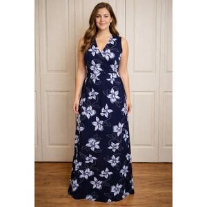 41 Hawthorn Navy Blue Floral Maxi Dress XXL Faux Wrap Sleeveless Coastal Chic